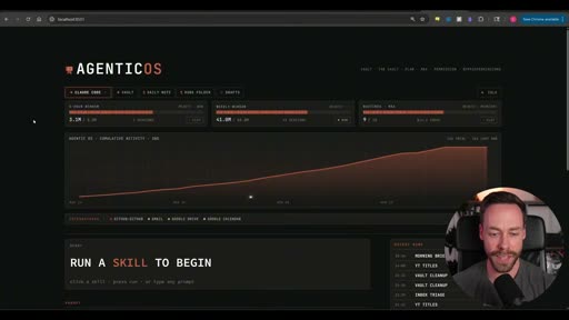 AgenticOS dashboard — "RUN A SKILL TO BEGIN"
