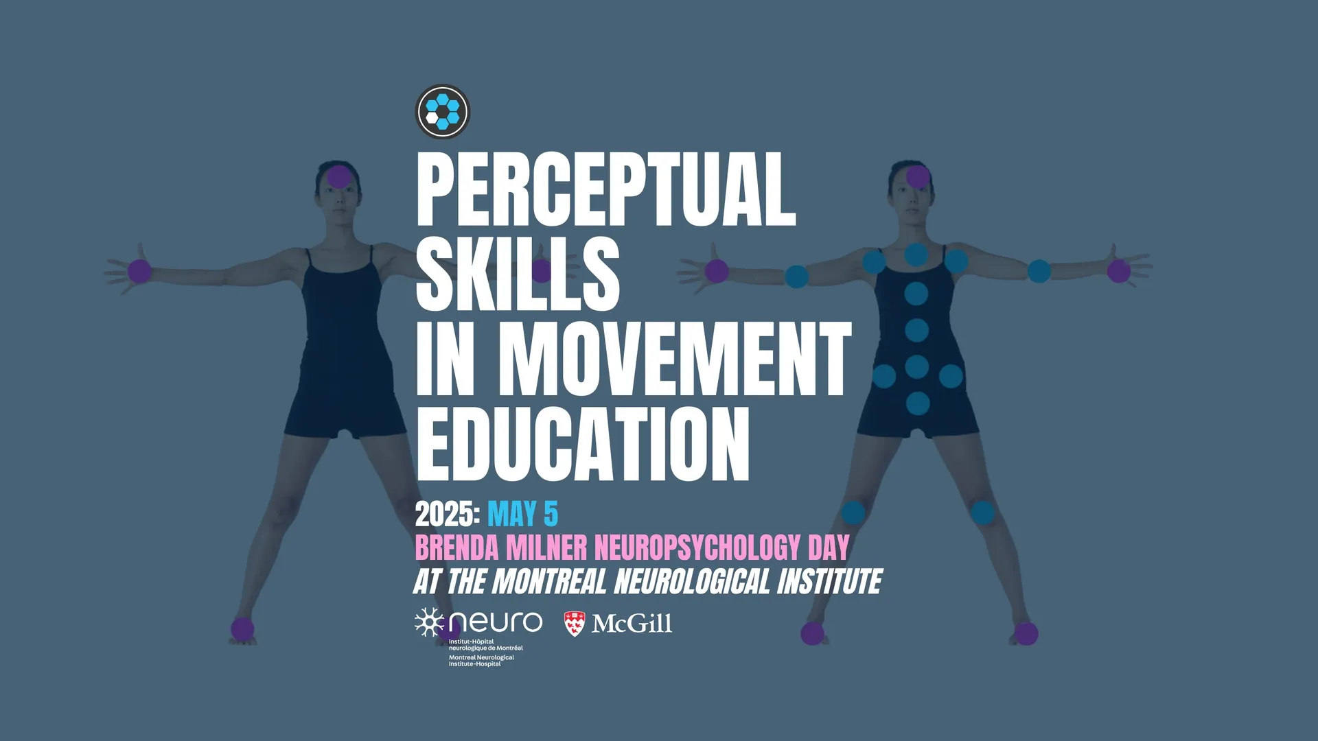 A woman in a white room with indications of points where movement is initiated on her body.