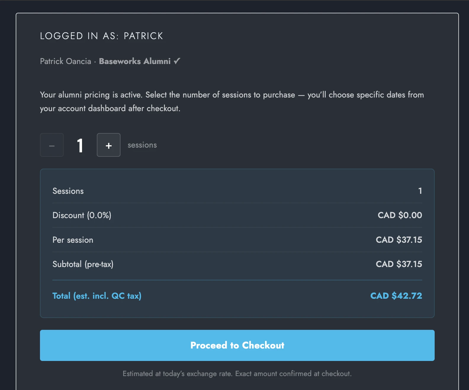 Practice sessions: purchase interface